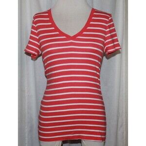 Merona Pink and White Stiped V-Neck Short Sleeve Ultimate Tee Size M